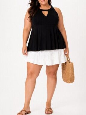 Torrid 2X Black Halter Neck Peplum Top with Keyhole Cutout – Flowy Plus Size Top
